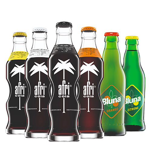 Different varieties of afri Cola and Bluna stand next to each other.